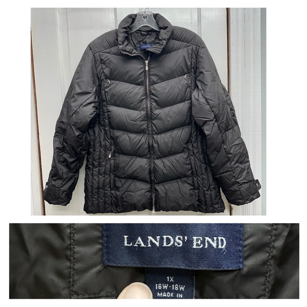 Lands' End goose down filled puffer winter coat‎ women's 1x 16W 18W brown black